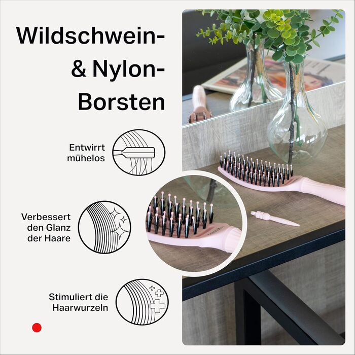 Щосмічна щітка для волосся Olivia Garden Fingerbrush Care Iconic з щетиною кабана та нейлоном для блиску та гладкого стайлінгу, рожева, розмір S