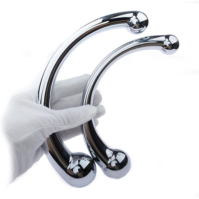 Анальний дildo з нержавіючої сталі з двома наконечниками для пар, масаж G-точки, сталевий фетиш, L, сріблястий