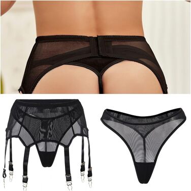 Гірчиця для панчіх Ohyeah Übergröße, мереживна, великий розмір з 6 ремінцями, кліпса для фіксації на стегнах, чорний, Medium-Large