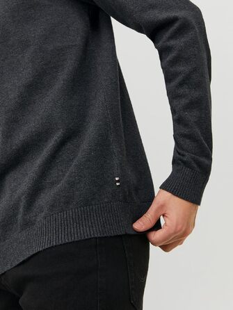 Чоловічий трикотажний джемпер Jack & Jones JJ Basic Knit Crew Neck Noos, темно-сірий меланж, розмір L