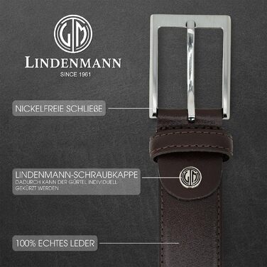 Шкіряний ремінь чоловічий LINDENMANN, натуральна шкіра, ширина 35 мм, довжина 165 см, колір коричневий, розмір 5XL
