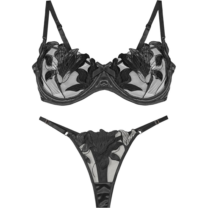 Panegy: Комплект бюстгальтера та трусиків Push-Up з вишивкою, білий (чорний, XL)