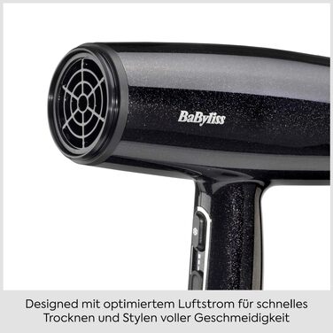 Фен для волосся BaByliss Cosmos D580DE з дифузором, 2100 Вт, іонізація, 3 температурні та 2 швидкості обдуву, сріблястий (Black Sparkle)