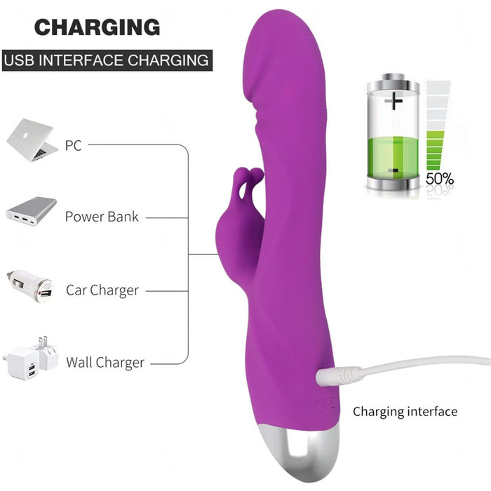 Вібратор для жінок Klitoris та G-точка, Rabbit Silikon, 10 режимів, анальний дildo, реалістичний секс-іграшка, фіолетовий