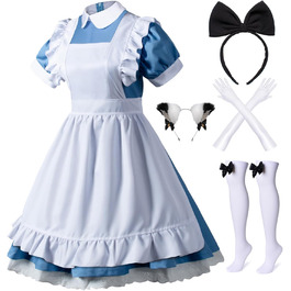 Костюм для косплею в стилі аніме Lolita, французька служниця, 6 предметів: спідниця, рукавички, головний убір, шкарпетки, XXL, блакитний