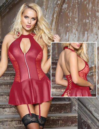 Чорне шкіряне міні-плаття для жінок з трапецієвидною формою, великі розміри, сексуальний мокрий ефект, відкрита спина, штучна шкіра, для пишних жінок, ніжна сукня, клубний одяг (XL, червоний)