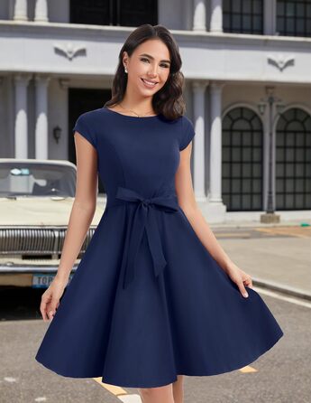 Сукня Dressystar вінтажна 50-х років в горошок, темно-синя, розмір M
