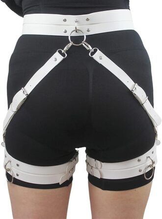 Жіночий готичний набір ременів на стегна з екошкіри, регульовані, для панчіх, косплей, карнавал, панк, вечірні образи (білий/розкішний сад)