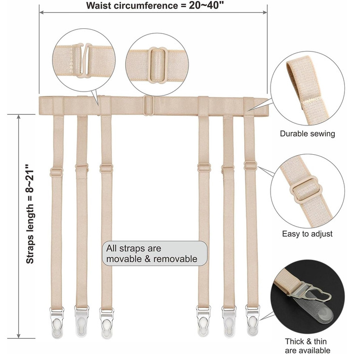 IMOMOTO Пояс для панчіх Simplicity, пояс-стрічка, універсальний розмір, бежевий, 6 кліпсів