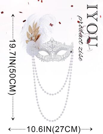Маска для жінок IYOU, біла, з пір'ям та перловим намистом, для карнавалу, вечірки, балу