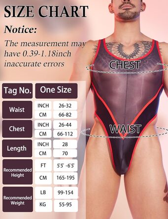Боді для чоловіків AIEOE - сексуальний, прозорий боді, топ-майка, масло блиск, без рукавів, білизна, танга (червоний)