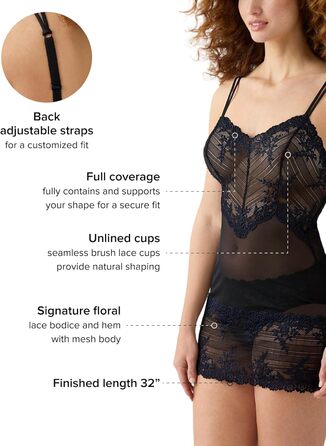 Wacoal Embrace: мереживна нічна сорочка-сукня, білий (XL, чорний/нічний колір)