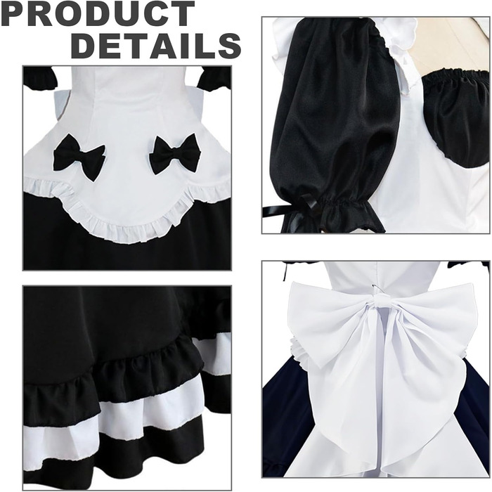 Сукня горничної чорно-біла YushengTai, костюм горничної для косплею, карнавалу, Хелловіну, 3XL