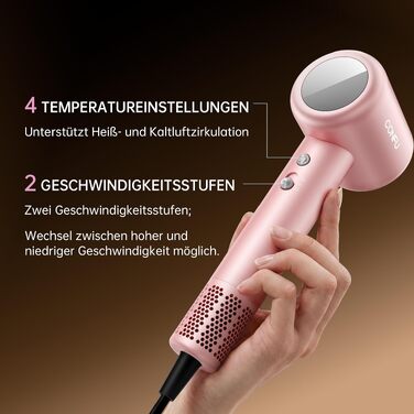 Високошвидкісний фен для волосся CONFU 1500W з диффузором, 110 000 об/хв, іонізація, низький рівень шуму 70дБ, рожевий