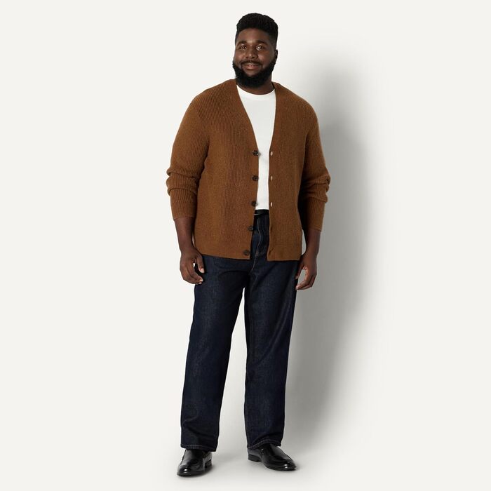 Чоловічий в'язаний кардиган Amazon Essentials вільного крою (Relaxed Fit), суміш бавовни, колір карамельний верес, розмір L