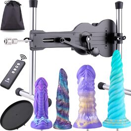 Масажер для тіла Sinloli Sexmaschine з дистанційним керуванням, Dildo-масажер з силікону для соло та пар, з насадками-Dildo, чорний комплект