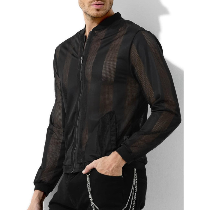Чоловіча сітчаста сорочка з довгим рукавом Casey Herren Netz Hemden – прозора сітка, модель A1-чорний, розмір L