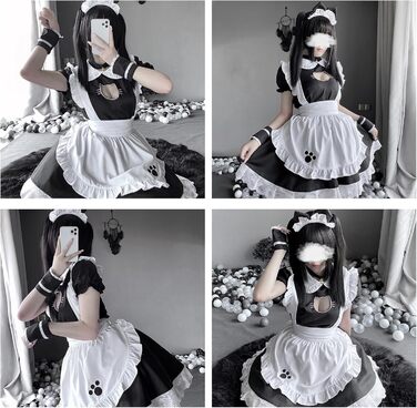 Костюм служниці YushengTai чорно-білий з котячим мотивом, для косплею, Хелловіну, Нового року, карнавалу. Розмір XXL