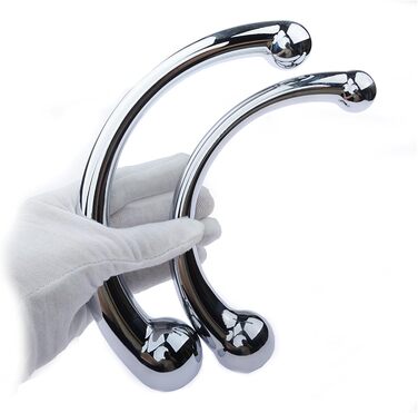 Анальний дildo з нержавіючої сталі з двома наконечниками для пар, масаж G-точки, сталевий фетиш, L, сріблястий