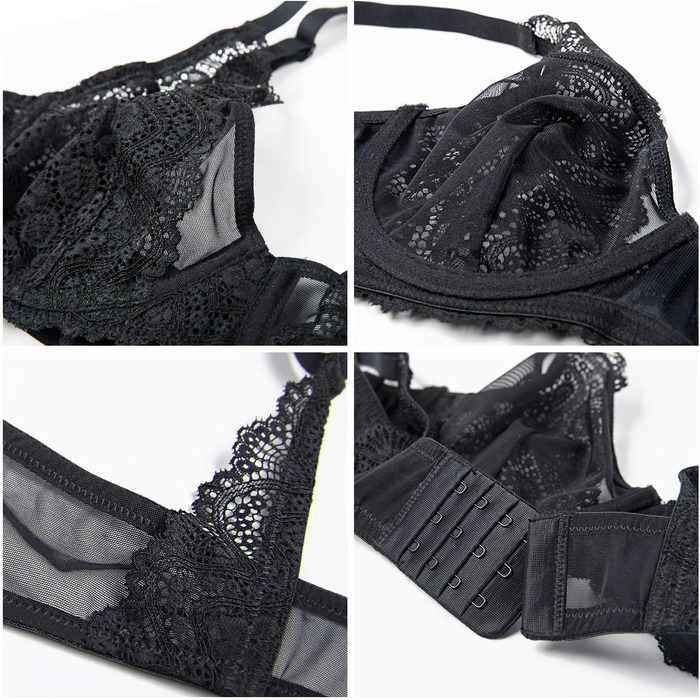 DOBREVA: чорний бюстгальтер з мереживом з кісточками, ефект мінімайзер, великі розміри, сексуальний, з глибоким вирізом, 85E