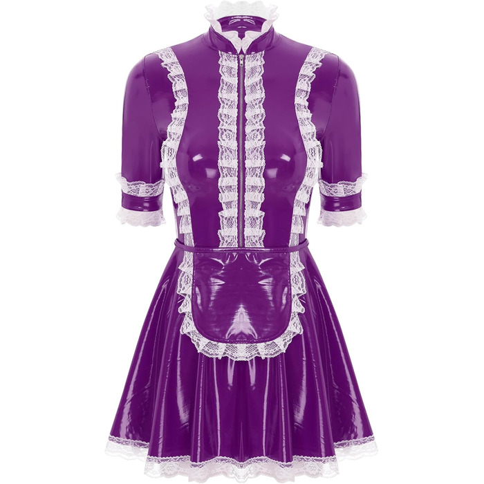 Костюм покоївки Freebily для жінок з лакованої шкіри, фіолетовий (4XL), комплект з фартухом