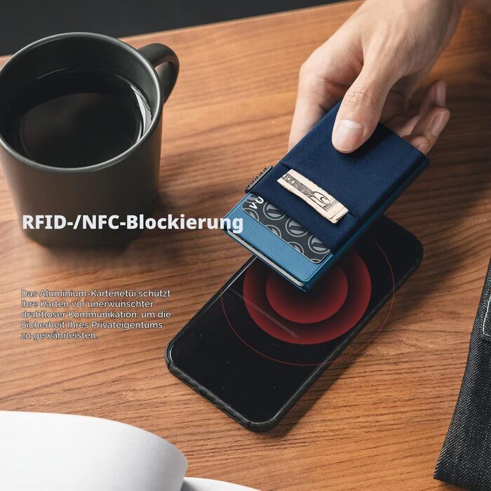 Стильний металевий гаманець для карток VULKIT з RFID-захистом, EDC-відсіками та вікном для ID, темно-синій