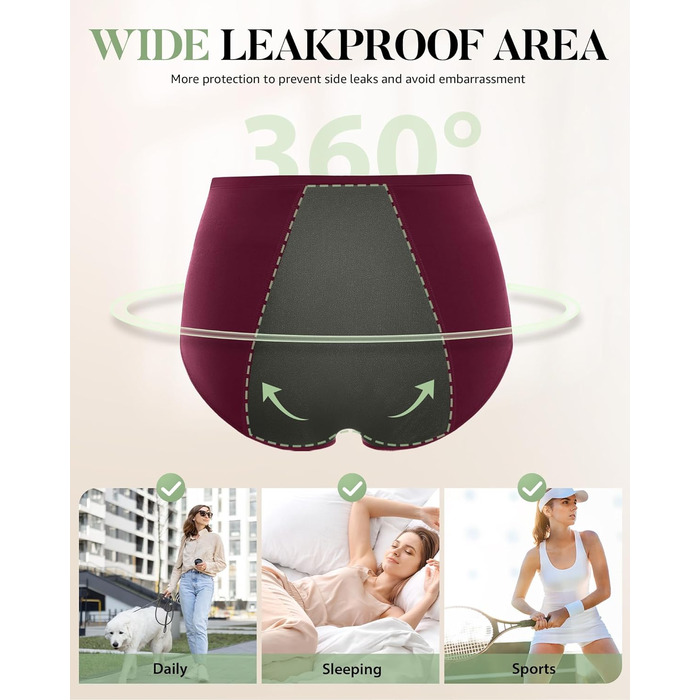 Труси для критичних днів TANSTC з сильною поглинанням, бавовна, для жінок та дівчат, висока талія, 3 шт. (Темно-синій + Чорний + Бордовий, XL)