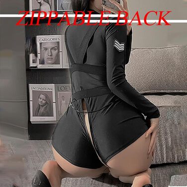 Костюм поліцейського 3-в-1 BDSMJOY для жінок, сексуальний косплей поліцейської, аксесуари: наручники, капелюх, чорний, XXL