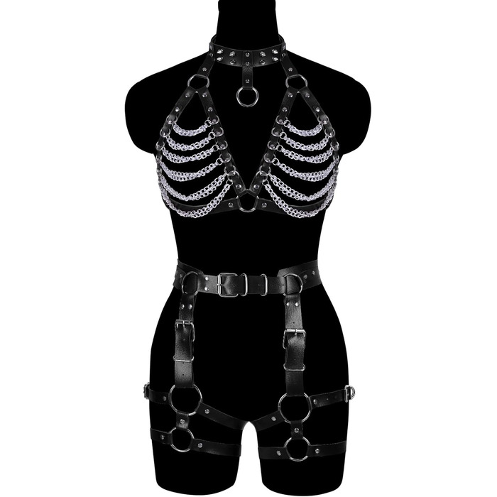 Жіночий корсет-накидка з ремінцями у стилі панк, чорний