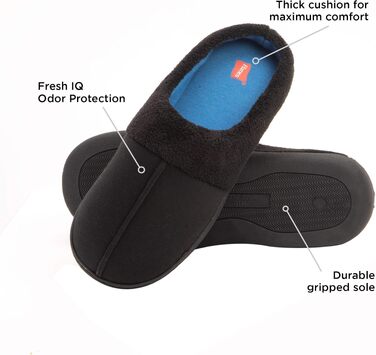 Чоловічі домашні капці-клоги Hanes з ефектом пам'яті Memory Foam, мікрозамша Fresh IQ, чорно-сині, розмір XL