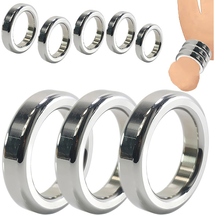 Набір з 3 шт. металевих обручів для яєчок (5 розмірів) – металеві обручі для пеніса, розтягувачі яєчок, обважнювачі мошонки, бондж, секс-іграшки для чоловіків, срібло