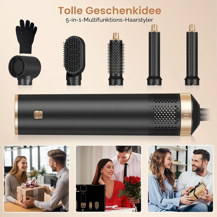 Мультистайлер для волосся 5 в 1 UKLISS Airstyler: фен, вирівнювач, круглий браш та локони, чорний