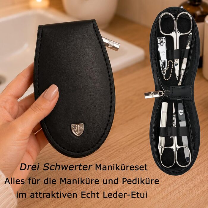Набір для манікюру DREI SCHWERTER 'Olbia' (Німеччина), 6 предметів, у шкіряному чохлі червоного кольору