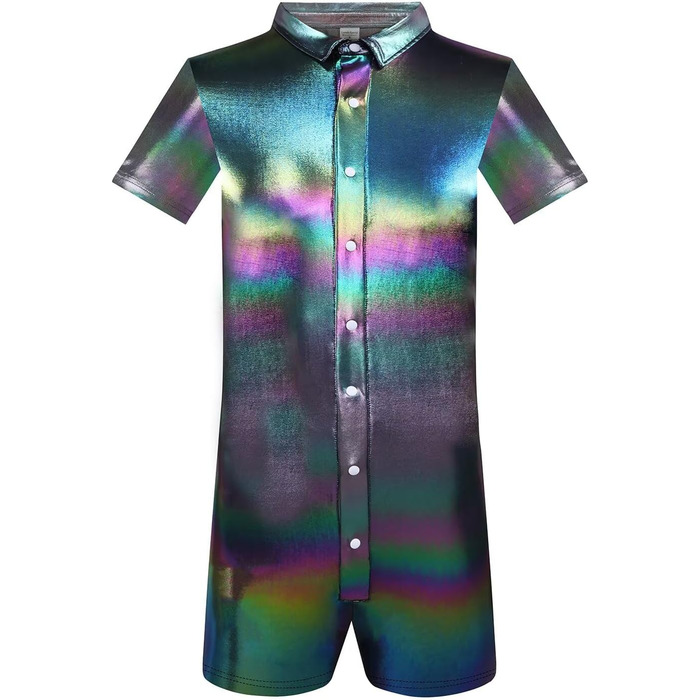 Чоловічий боді Landofgenie з металевим блиском, короткі рукави, комбінезон на бретелях (чорний, L)