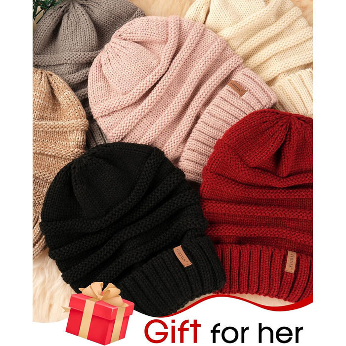 Жіноча в'язана шапка-біні FURTALK Slouch Beanie у стилі street style, груба в'язка, м'яка зимова шапка, універсальний розмір, чорна
