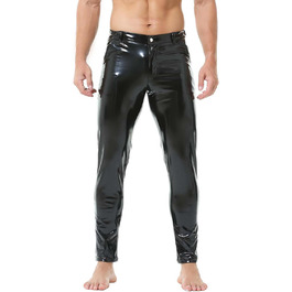 Легінси чоловічі YUFEIDA з еластичної шкіри (PU), класичний дизайн, довгі, з блискавкою та кишенями. Ідеально для мотоспорту, косплею, танців, вечірок та клубів (Чорний, L)