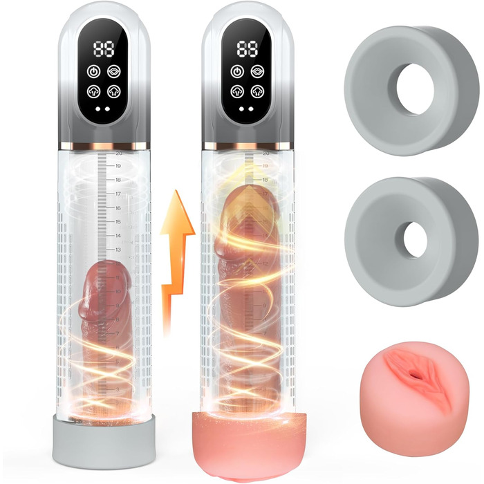 Пумпа для статевих органів HIVEFUN для чоловіків, секс-іграшка мастурбатор з 4 режимами всмоктування та 3 автоматичними режимами тренування, водонепроникна IPX7, сірий колір