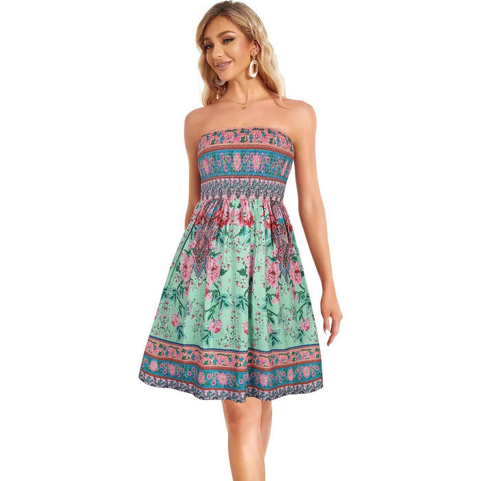 Сукня літня Gosunny Daen Soer на бретельках, пляжна міні-сукня, покриття для бікіні, бохо, зелено-рожева (M)