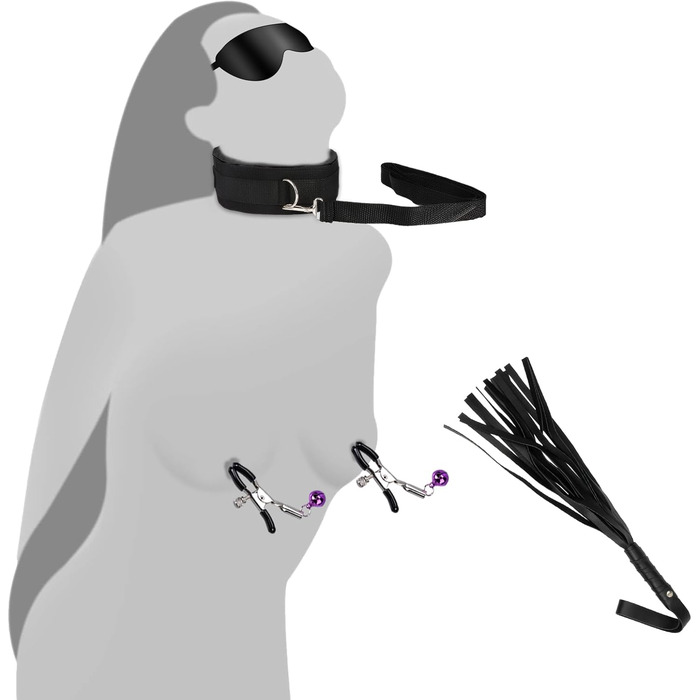 Набір для БДСМ з шкіри, 15 предметів: наручники, маска для очей, мотузки. Для дорослих пар. Чорний колір