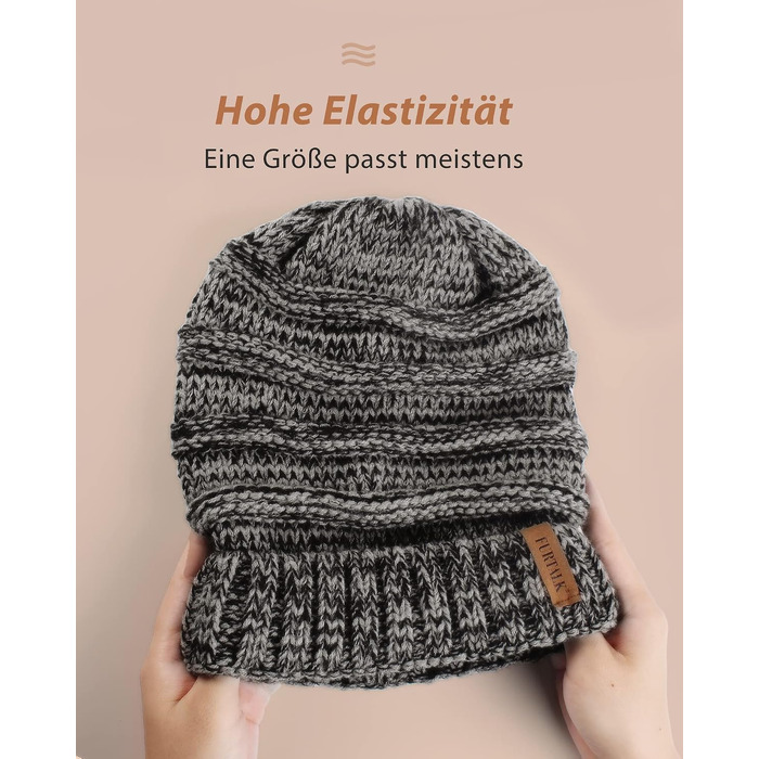 Жіноча в'язана шапка-біні FURTALK Slouch Beanie у стилі street style, тепла зимова шапка грубої в'язки, м'яка, чорно-сіра (один розмір)