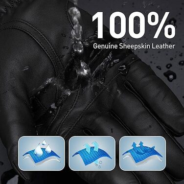 Чоловічі зимові рукавички BISON DENIM зі шкіри, теплі сенсорні рукавички для водіння, чорні, розмір L (BDS169-1B)