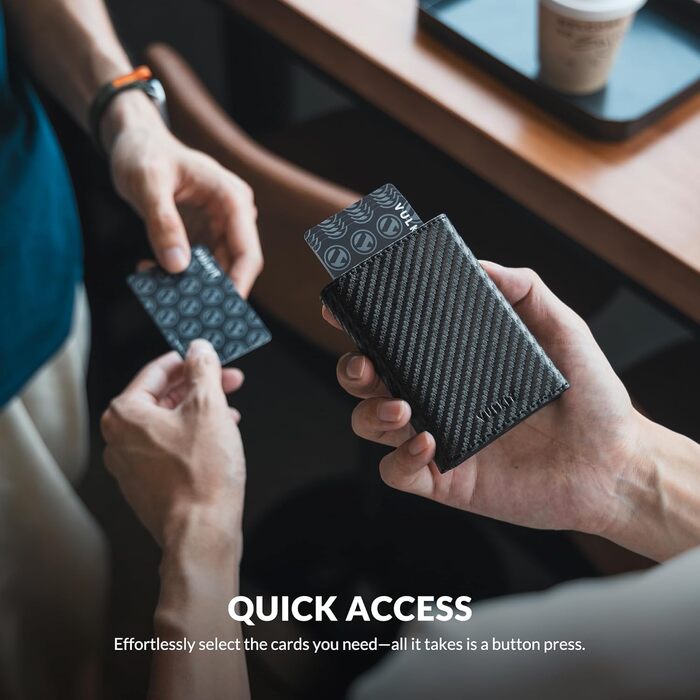 Шкіряний гаманець-картхолдер VULKIT з RFID-захистом, Pop-Up системою, відділенням для купюр, монет та вікном для ID, чорний