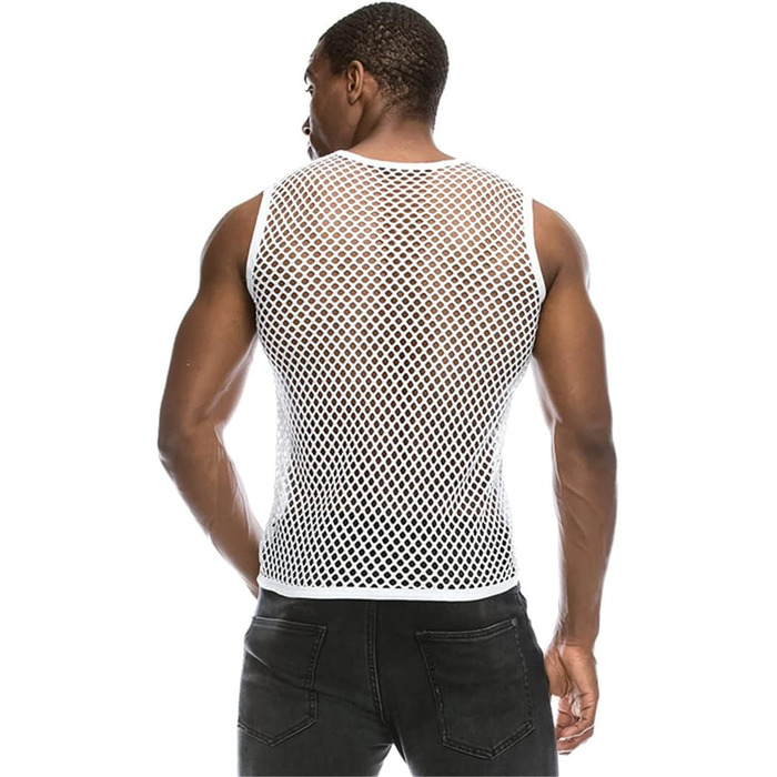 Прозора чоловіча футболка з довгим рукавом, мереживна, для клубів та вечірок, біле топ