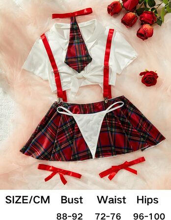 Жіночий комплект нижньої білизни JFAN: ролеплеї, міні-спідниця, рожевий в клітинку