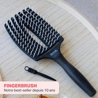 Щітка для волосся Olivia Garden Fingerbrush Care Iconic з нейлоновими щетинами для розплутування та стайлінгу, чорна, Large