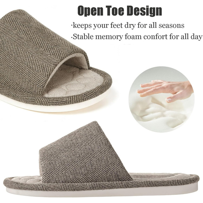 Унісекс домашні капці Dokela з ефектом пам'яті (Memory Foam), дихаючі бавовняні тапочки з відкритим носком, протиковзкі, коричневі, розмір 37/38 EU