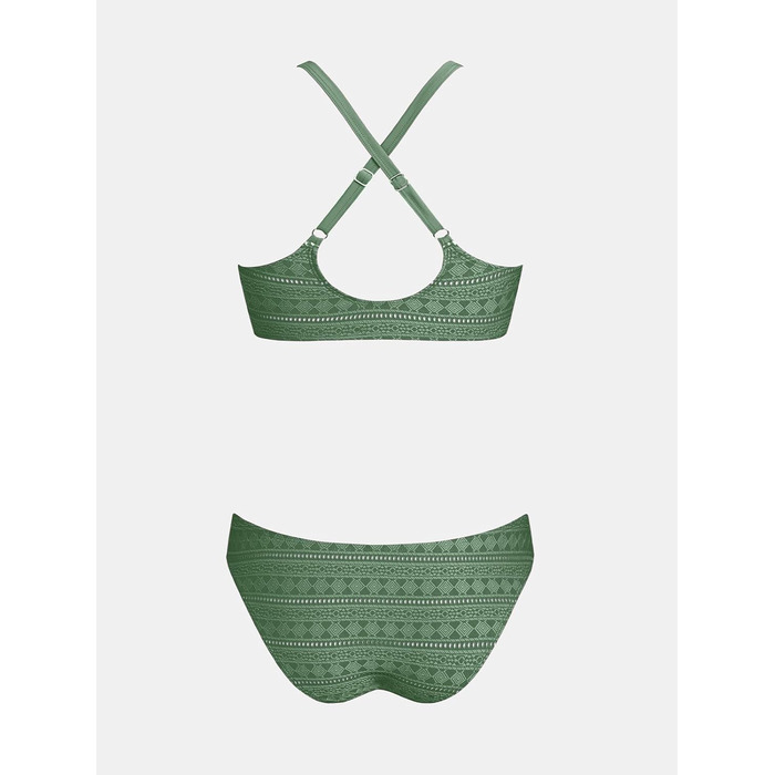 CUPSHE Bikini Set Daen: Роздільний купальник з V-подібним вирізом та зав'язками спереду, низька посадка, крос-бек, темно-зелений візерунок (M, світло-зелений, текстурований)