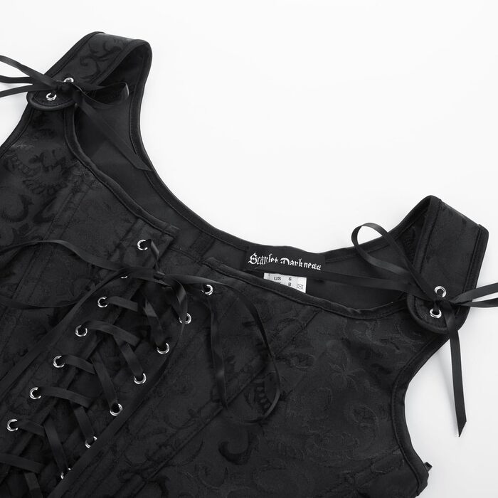 Корсет-жилет Steampunk SCARLET DARKNESS чорного кольору з мереживом, середньовічний стиль, розмір 38, жаккард