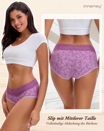 Слідки жіночі INNERSY бавовна з мереживом, комфортні, трусики-хіпстер, набір 6 шт. (46, 1 фіолетовий з квітковим принтом/5 червоних та рожевих серій)