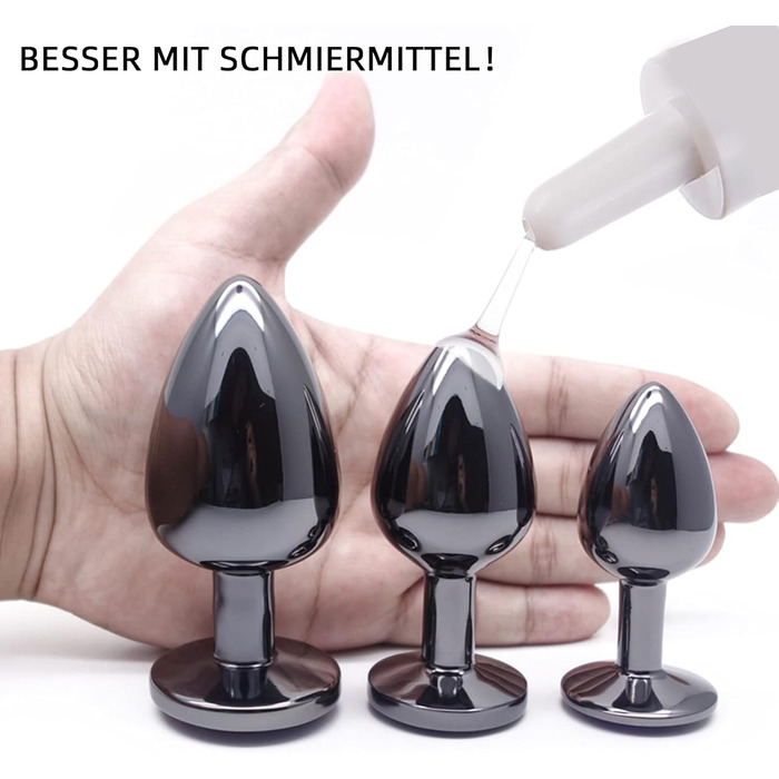 Набір анальних пробок 3 шт. з металу (Gunmetal) - велика, середня, мала. Підходить для початківців, жінок, чоловіків, пар.